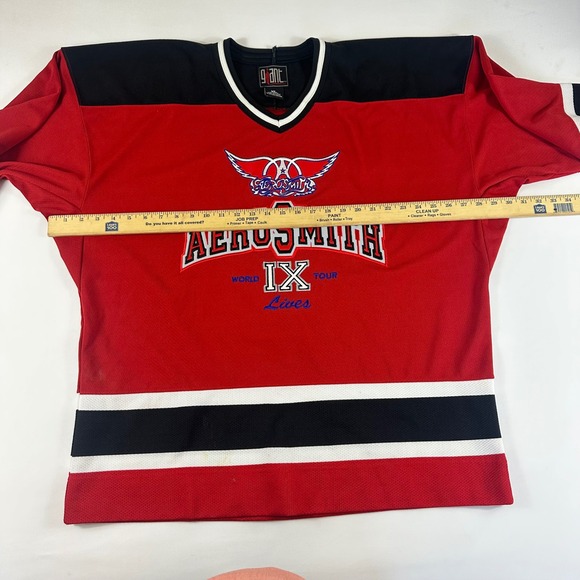 Aerosmith World Tour IX Lives Hockey Jersey XL Giant Red Black White - Picture 8 of 8